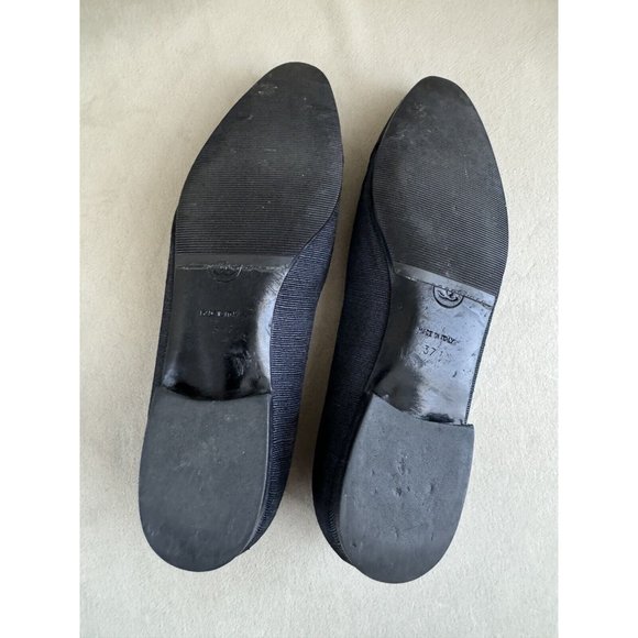 Chanel Ballet Flats Ballerina 37.5 Black Satin Denim Leather Cap Toe - Picture 4 of 11
